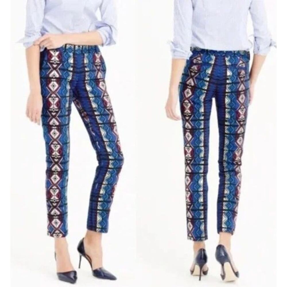 J.Crew Maddie Jacquard Metallic Windowpane Cotton Straight Leg Crop Ankle Pants